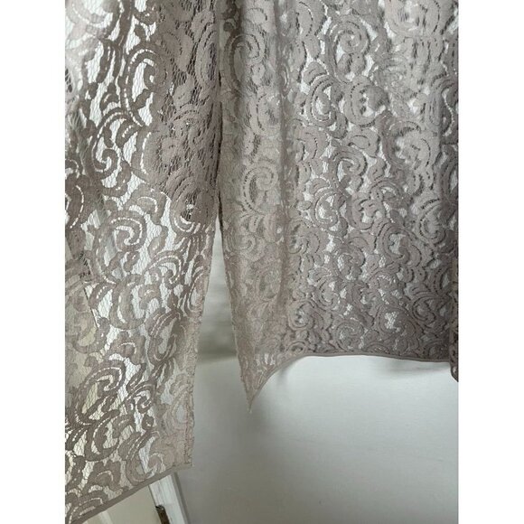 Chicos Sweater XL Gray Lace Cardigan Sheer Floral Wedding Neutral Feminine 80s - Picture 3 of 11